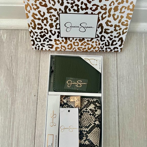 JESSICA SIMPSON Natural Python Flap Credit Card Key & Card Case 2 pc SET - Picture 2 of 10